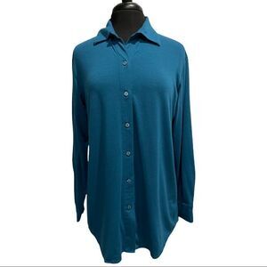 Soft Surroundings Teal Blue Boyfriend Tunic Top Sz S